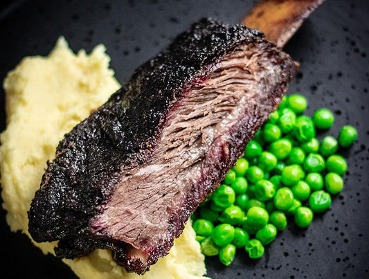 SMOKED BEEF RIBS WITH GARLIC AIOLI MASH