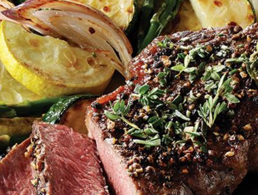 TUSCAN STYLE STEAK WITH RED WINE PEPPERCORN SAUCE