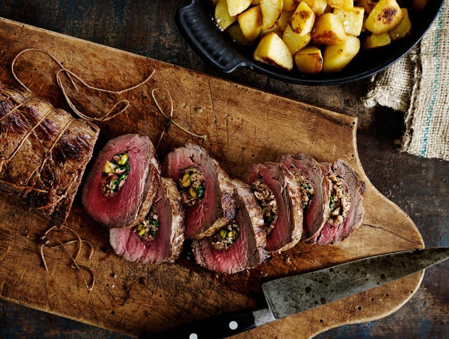 ROAST FILLET OF BEEF STUFFED WITH MORTADELLA & PISTACHIO NUTS