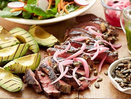 BARBECUED STEAK AND AVOCADO SALAD WITH CORIANDER-LIME VINAIGRETTE